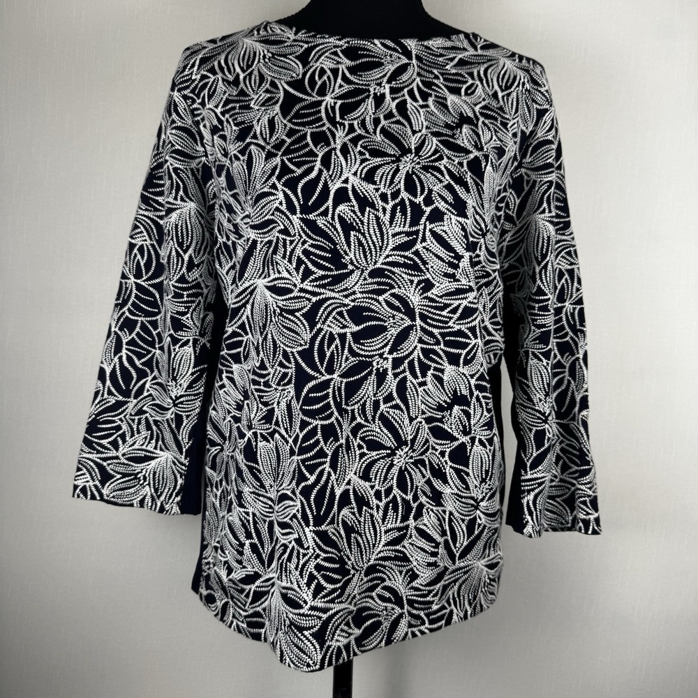 J.Crew Navy‎ Blue Embroidered Wildflower Blouse Cotton Top Women's Size L